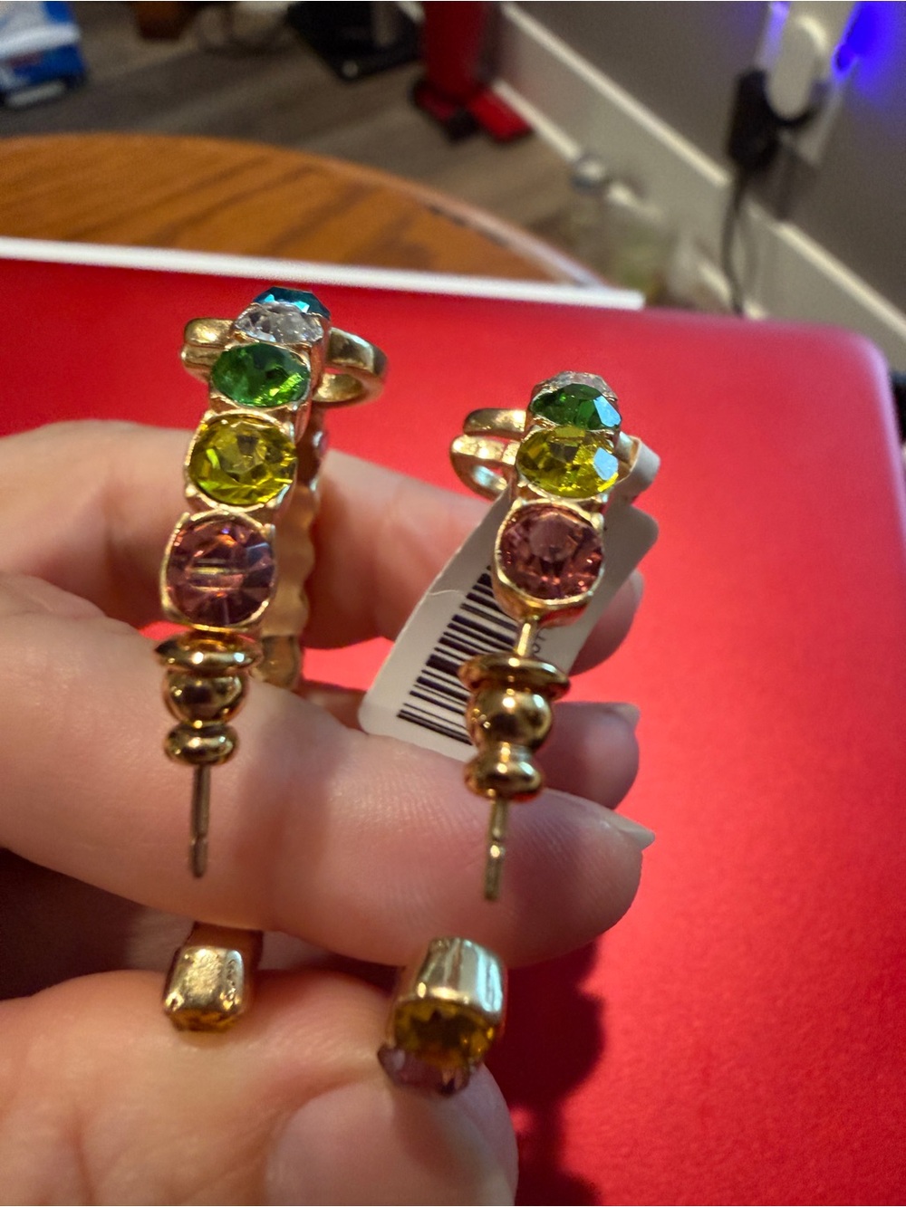 Gold-Tone Multi-Color Crystal Hoop Earrings